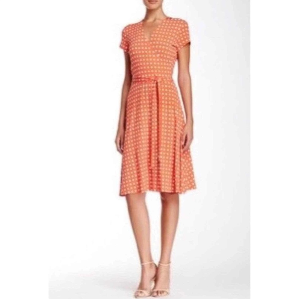 Leota Orange Polka Dot Midi Dress Sz Large